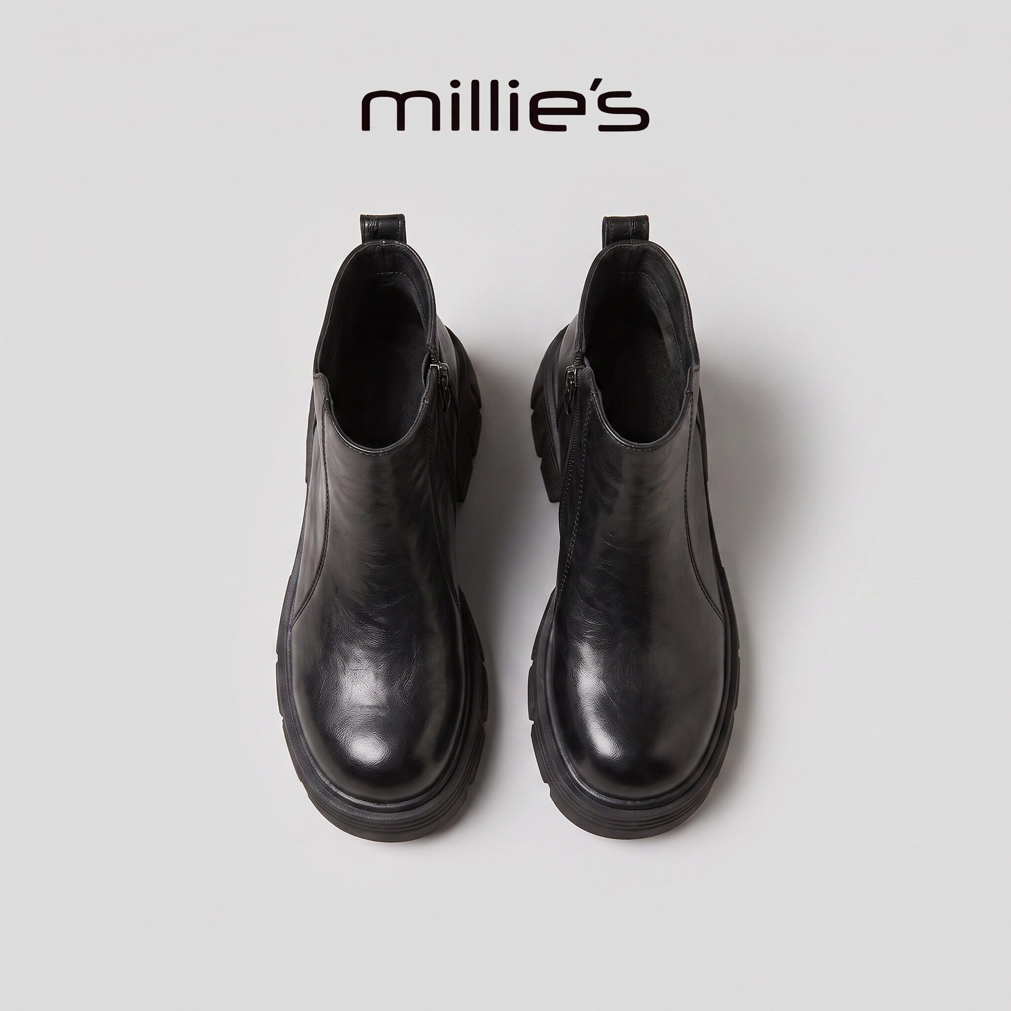 MILLIE'S/妙丽真皮厚底马丁靴
