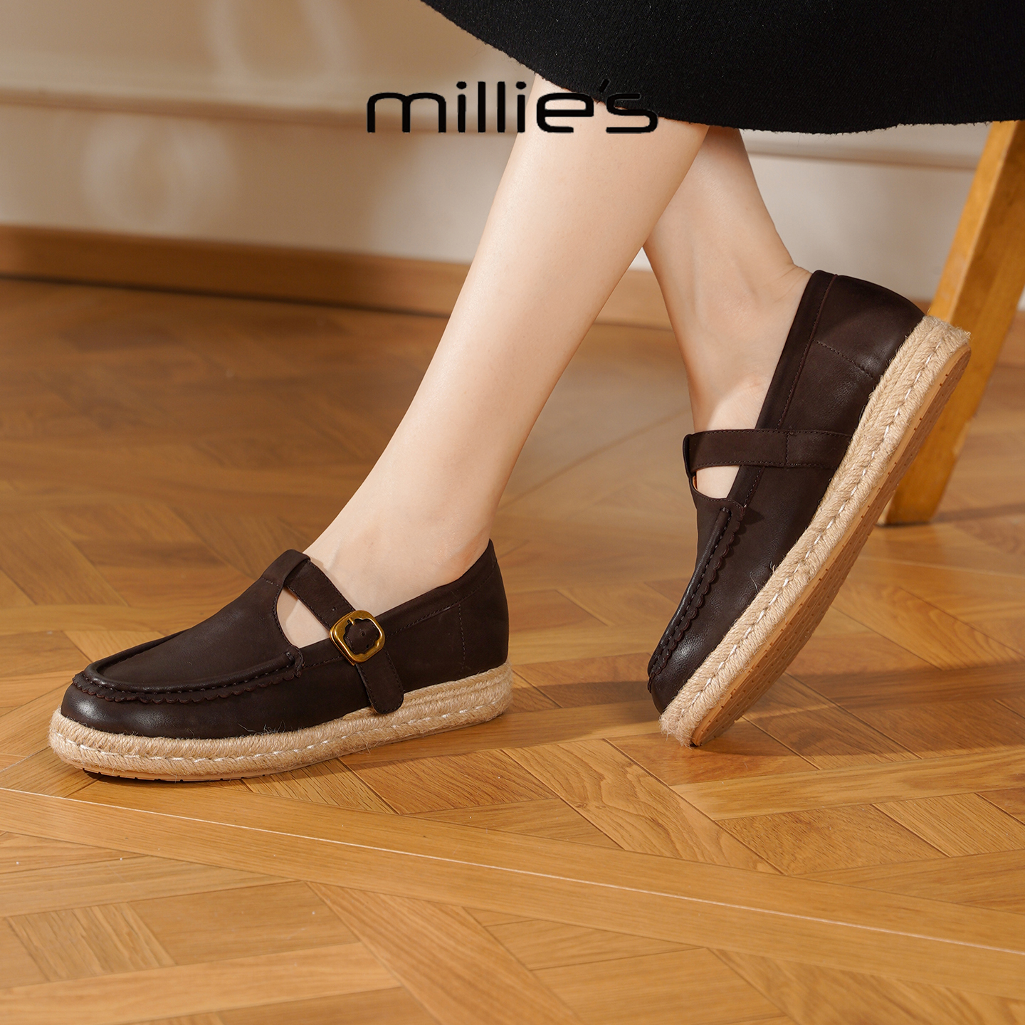 MILLIE'S/妙丽真皮平底单鞋