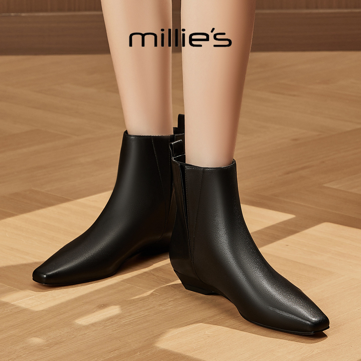 MILLIE'S/妙丽2026新款时尚百搭女士春秋季马丁靴厚底增高休闲鞋