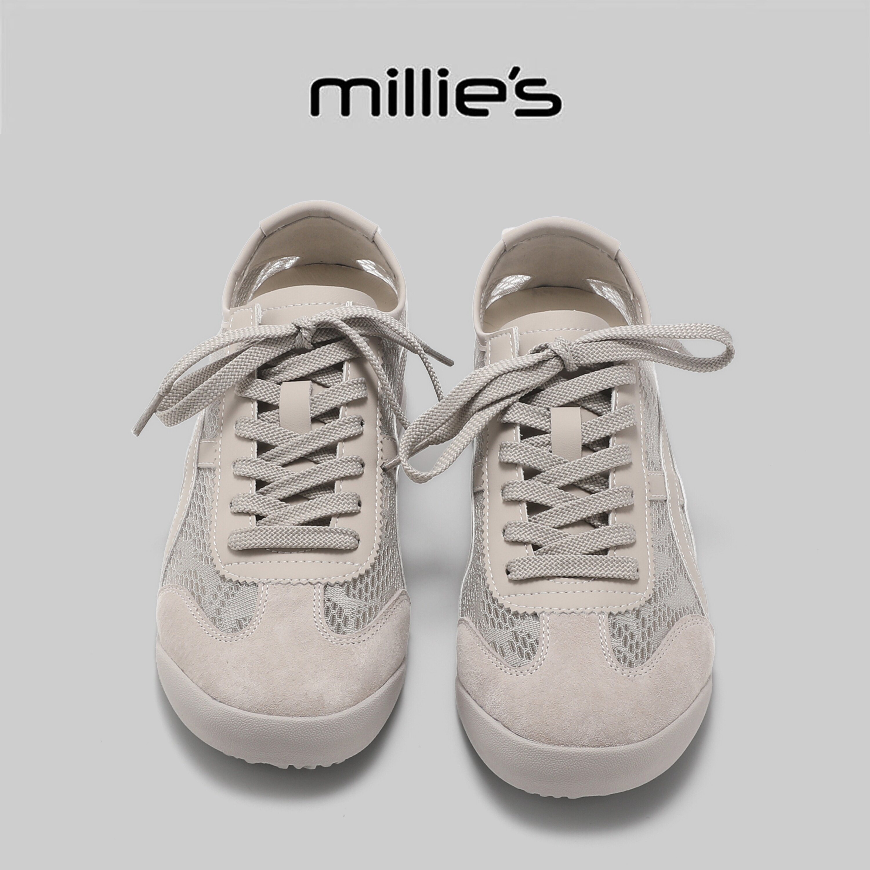 MILLIE'S/妙丽2026户外新款内增高德训鞋女夏季透气网纱休闲板鞋