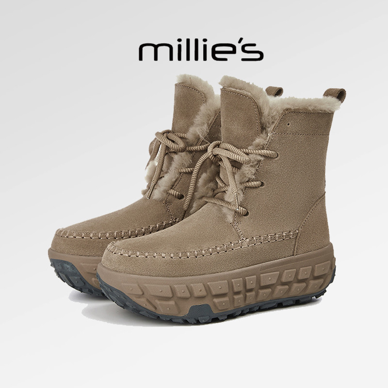 MILLIE'S/妙丽2025新款冬季雪地靴加厚加绒轮胎底高帮厚底棉鞋女,女鞋,时尚雪地靴,淘宝优惠券,粉丝福利购,淘宝优惠卷