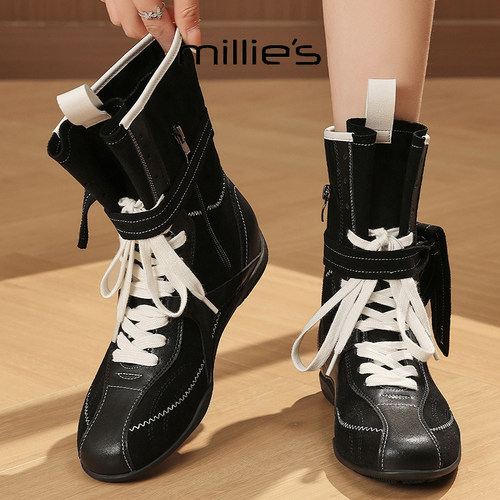 MILLIE'S/妙丽真皮厚底马丁靴女