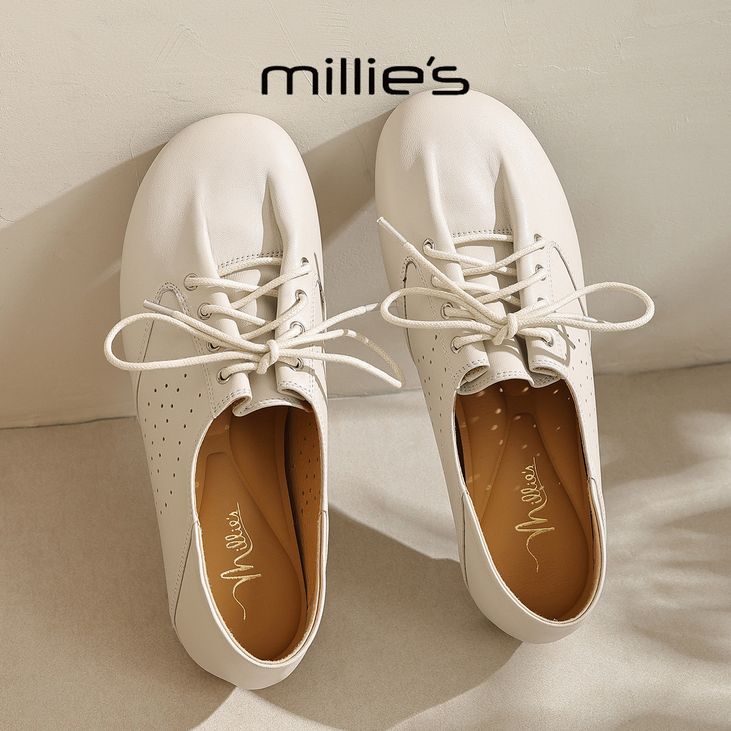 MILLIE'S/妙丽英伦风通勤风系带平底穆勒鞋女真皮百搭气质单鞋