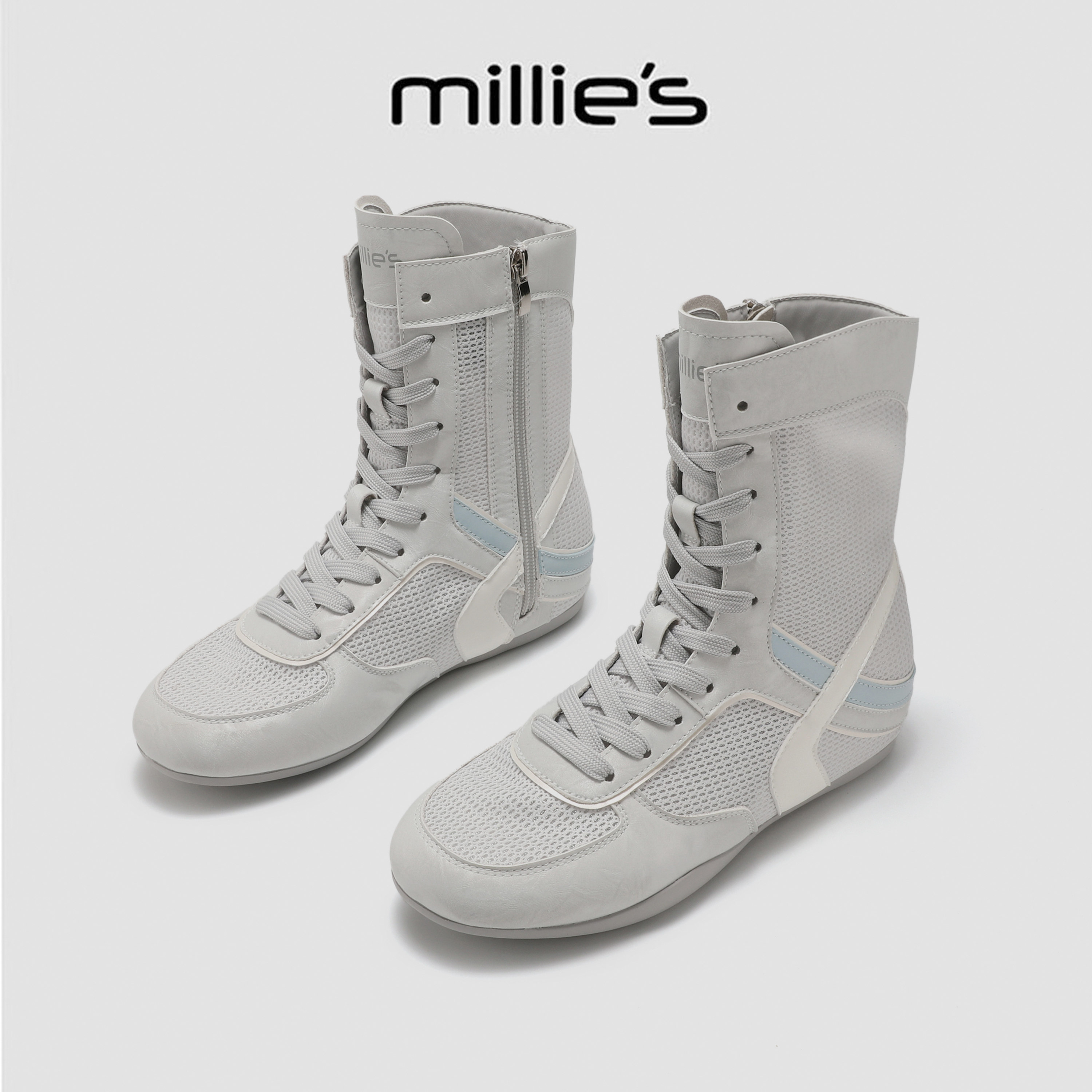 MILLIE'S/妙丽2026休闲运动风系带高帮女内增高透气轻便舒适短靴