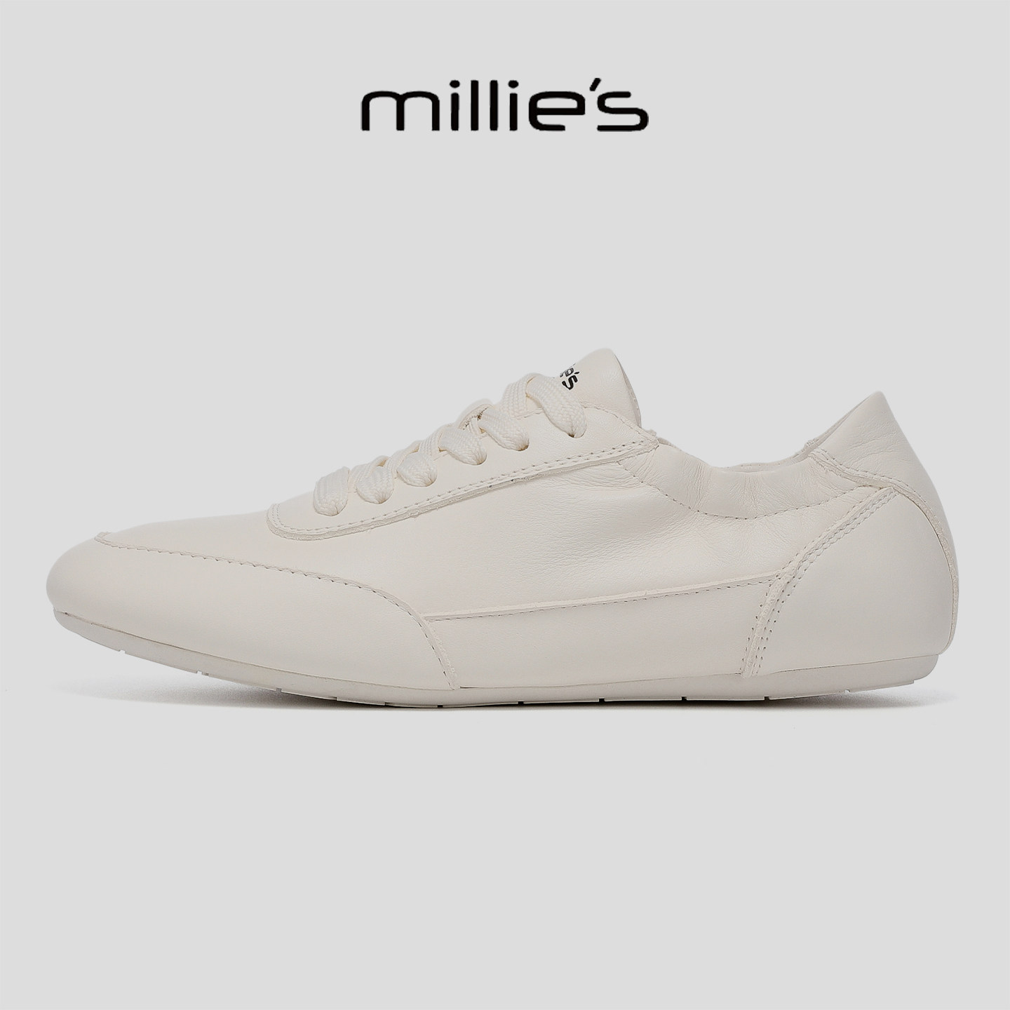 MILLIE'S/妙丽白色平底德训鞋女软底百搭休闲运动鞋不累脚阿甘鞋