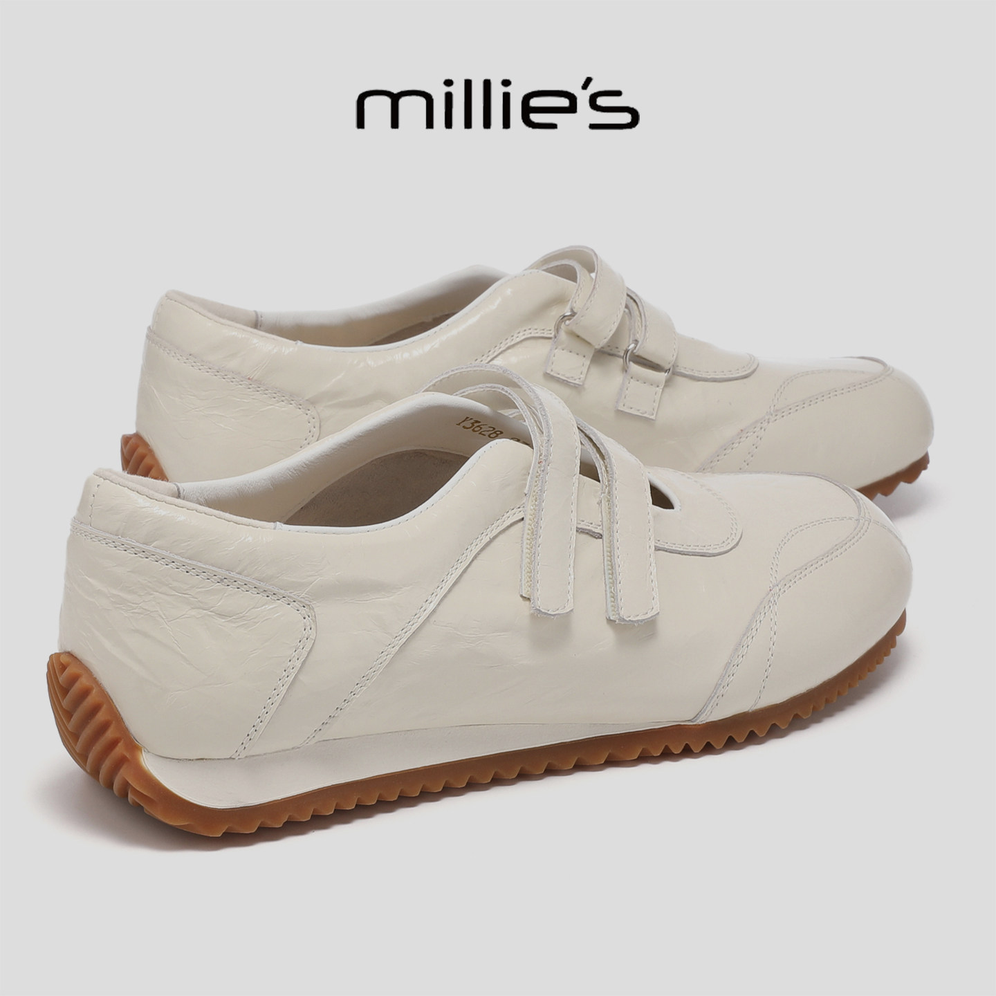 MILLIE'S/妙丽魔术贴复古风玛丽珍工装鞋女真皮软底平底休闲鞋