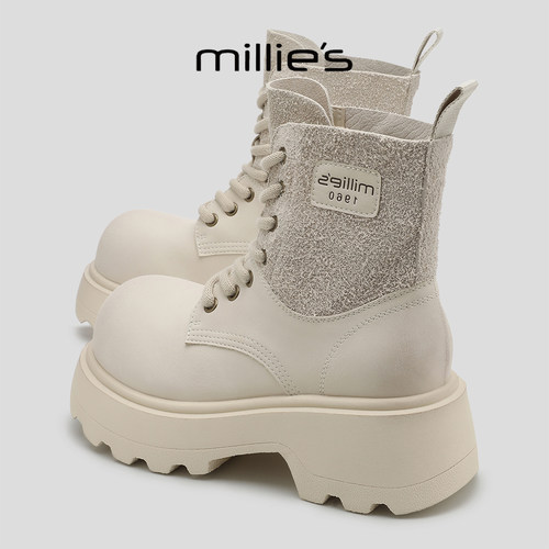 MILLIE'S/妙丽真皮厚底马丁靴女