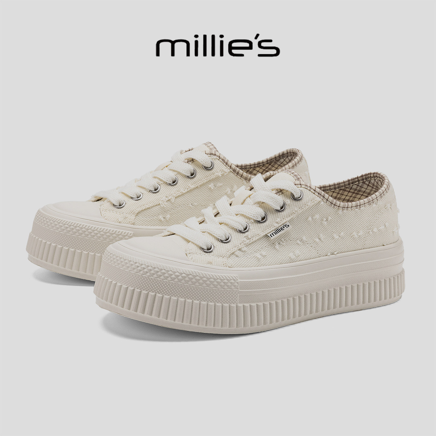 MILLIE'S/妙丽巨好看户外厚底小白鞋女2026新款休闲松糕底增高鞋