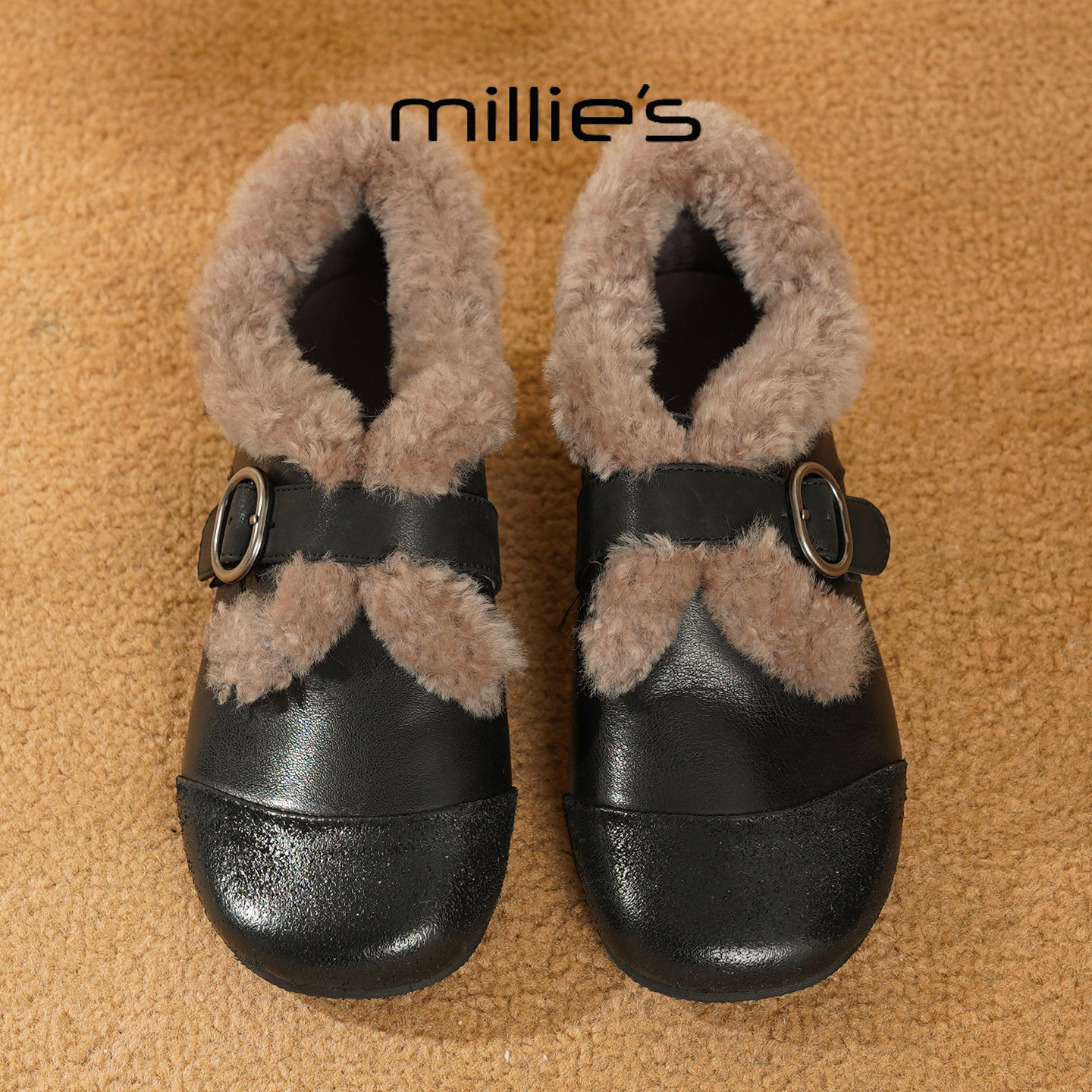 MILLIE'S/妙丽2025冬季新款女鞋加绒保暖毛毛鞋皮带扣低跟单鞋,女鞋,时尚雪地靴,淘宝优惠券,粉丝福利购,淘宝优惠卷