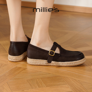 MILLIE'S/妙丽2025新款复古英伦风厚底时尚百搭配裙子的鞋子