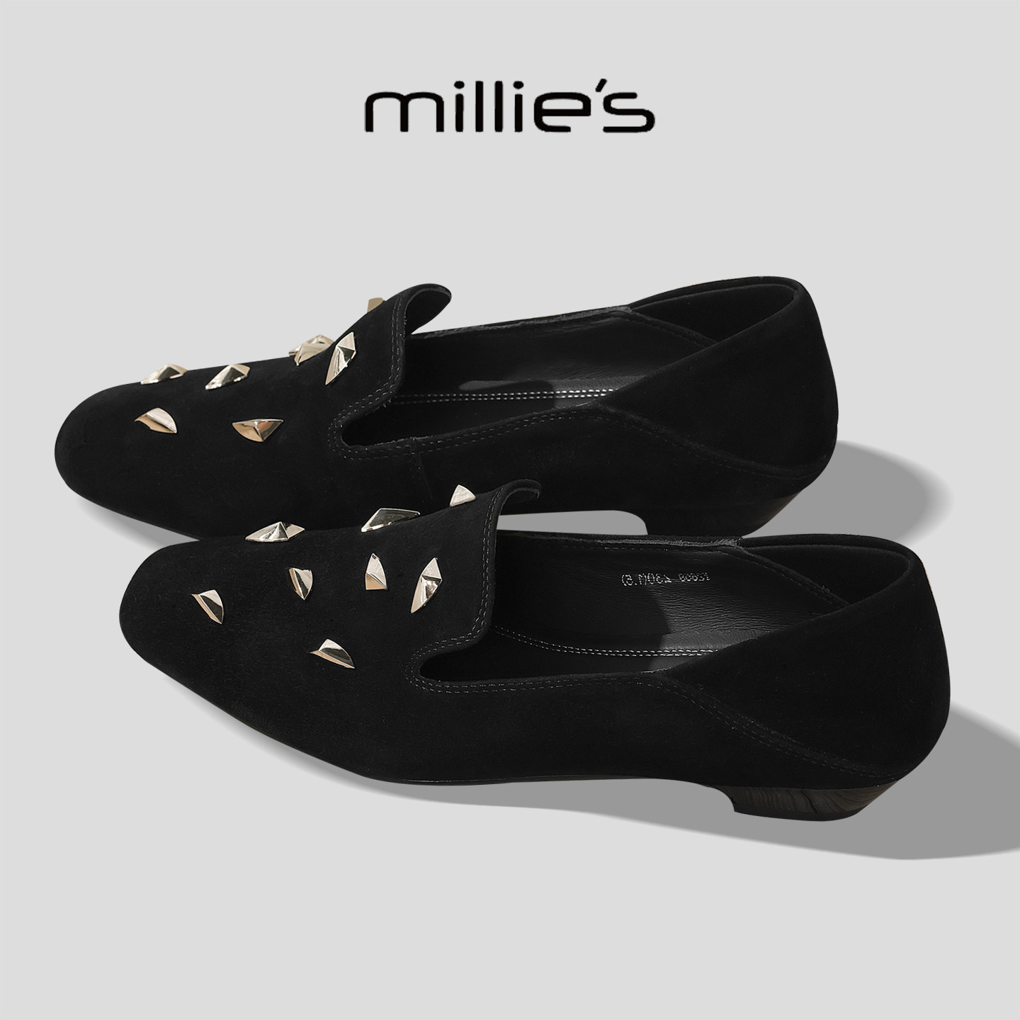 MILLIE'S/妙丽2025新款铆钉小皮鞋女平底方头低跟英伦风单鞋,女鞋,浅口单鞋,淘宝优惠券,粉丝福利购,淘宝优惠卷