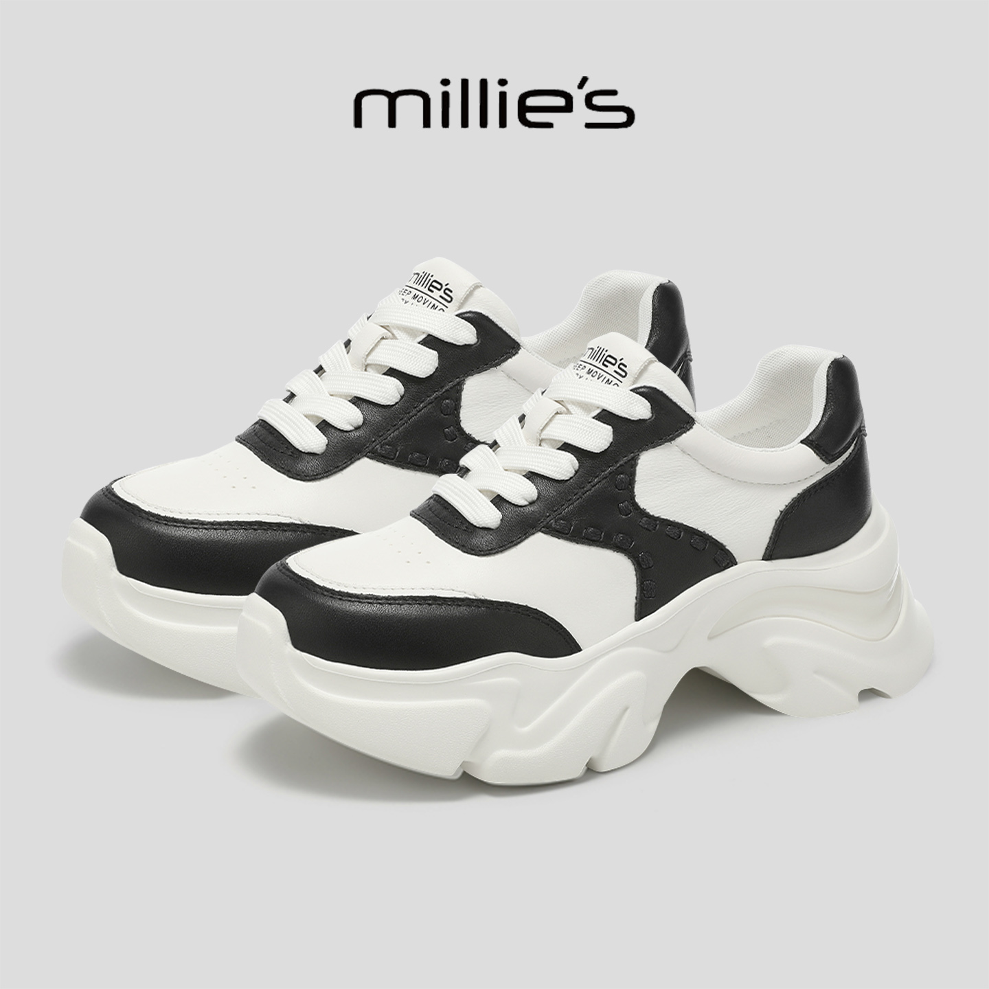MILLIE'S/妙丽真皮厚底老爹鞋