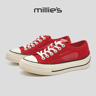 MILLIE'S/妙丽厚底增高休闲鞋女款透气网面帆布鞋百搭运动板鞋
