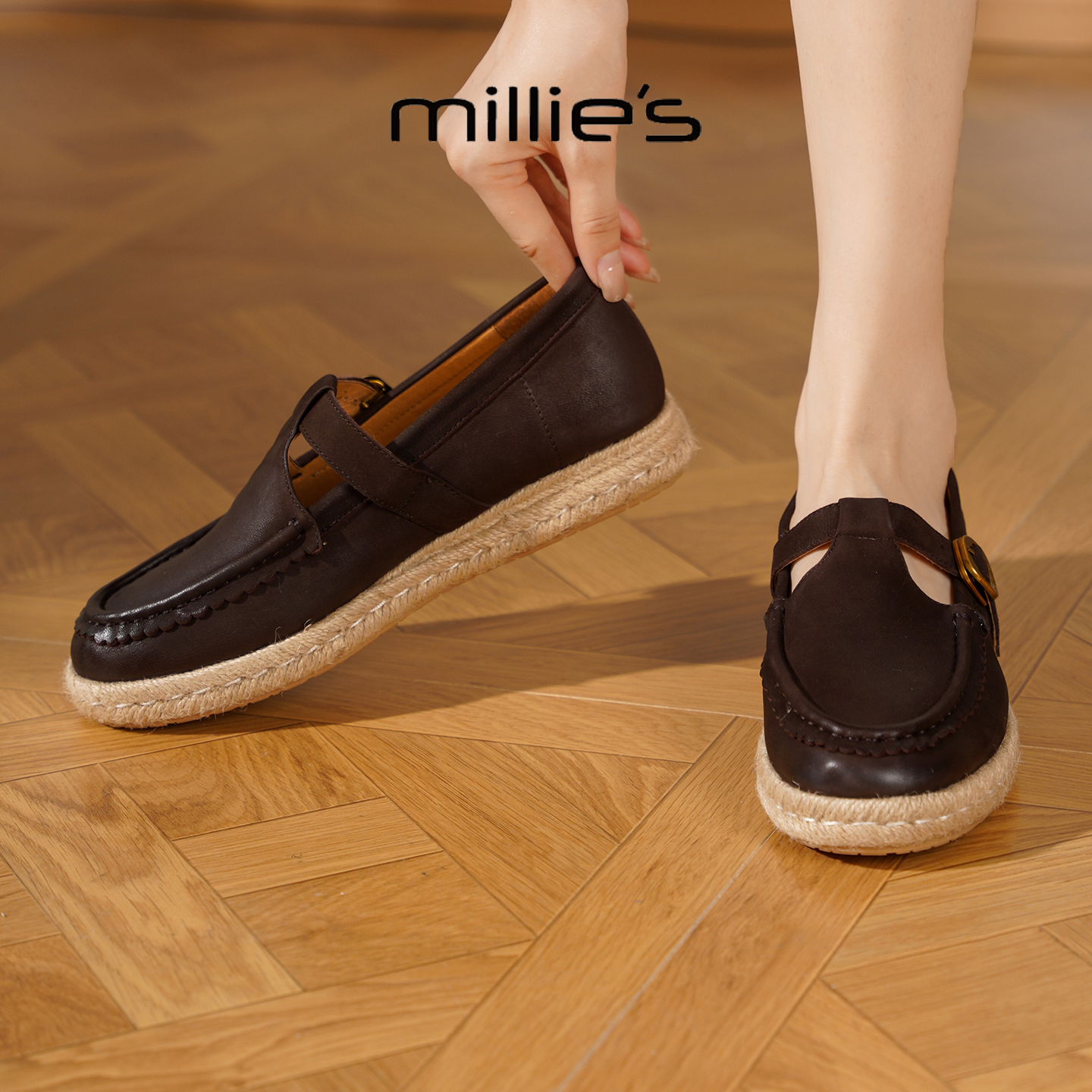 MILLIE'S/妙丽真皮平底单鞋
