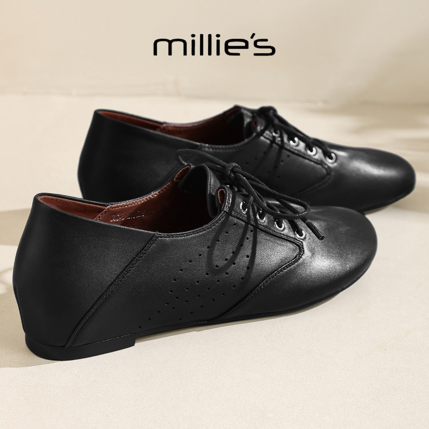 MILLIE'S/妙丽2026新款英伦风系带爆款平底单鞋女百搭休闲小皮鞋,女鞋,浅口单鞋,淘宝优惠券,粉丝福利购,淘宝优惠卷