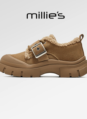 millies妙丽2025冬季新款厚底防滑小众独特毛毛鞋女保暖加绒棉鞋