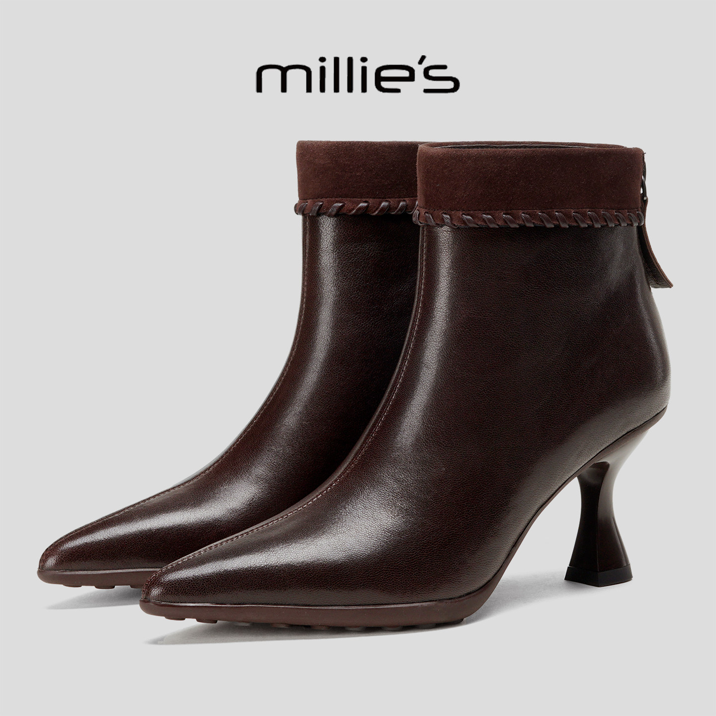 MILLIE'S/妙丽尖头细跟马丁靴