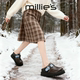 妙丽保暖厚底勃肯鞋 女外穿包头半拖鞋 MILLIE 增高扣带装 饰黑色