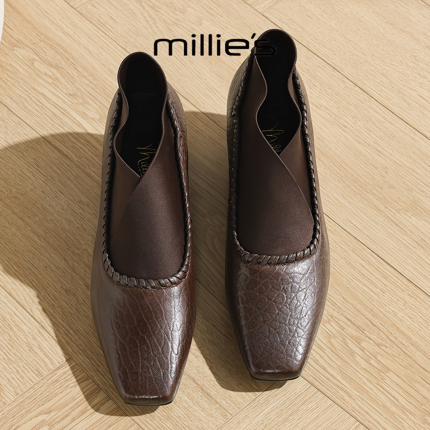 MILLIE'S/妙丽真皮粗跟单鞋