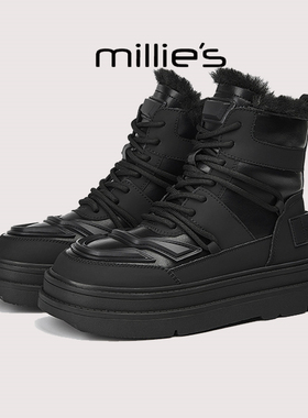 millies妙丽女靴 厚底高帮户外羊毛厚绒保暖雪地靴女2025冬季新款