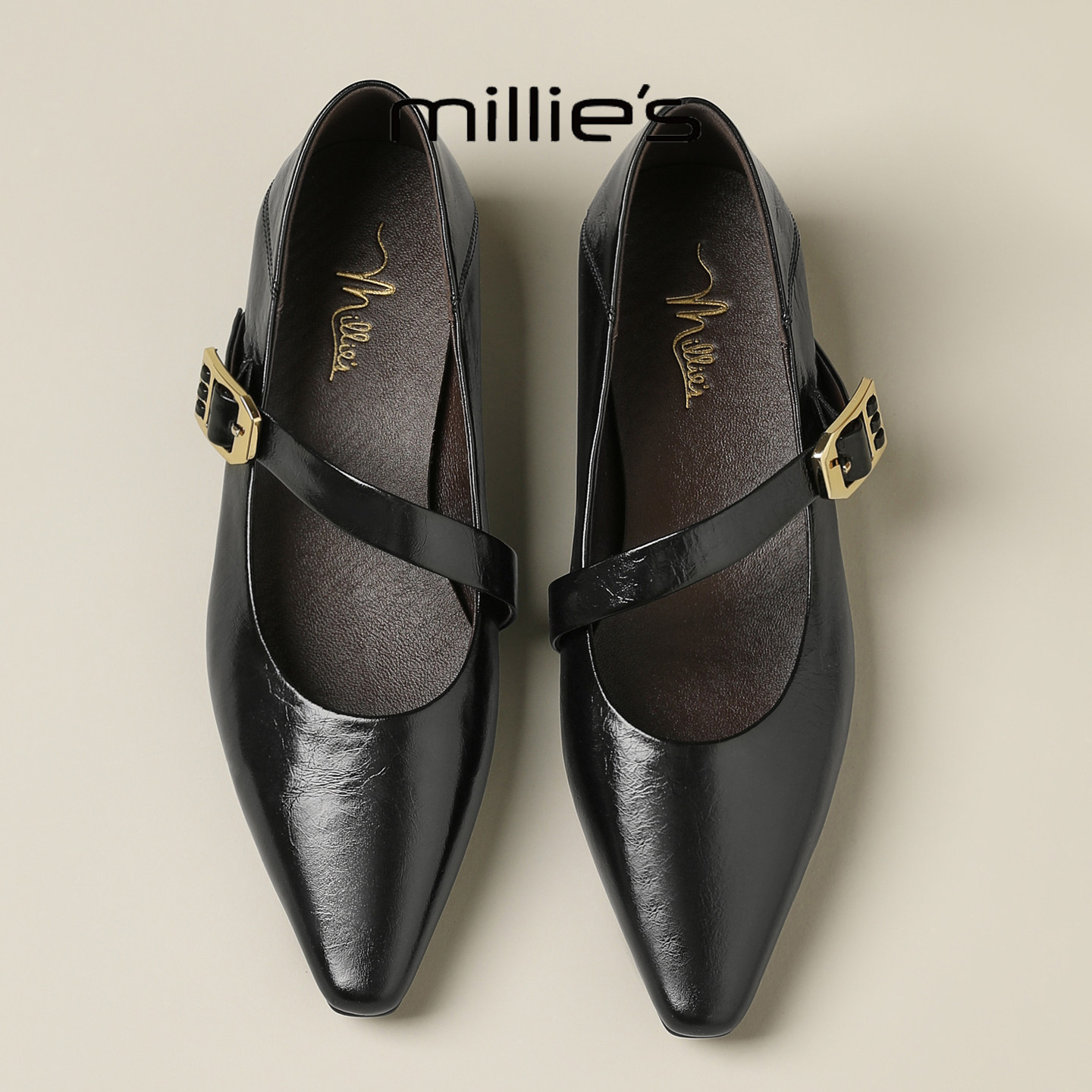 MILLIE'S/妙丽轻熟风尖头玛丽珍鞋女金属一字扣带百搭单鞋小皮鞋,女鞋,勃肯鞋/软木鞋,淘宝优惠券,粉丝福利购,淘宝优惠卷