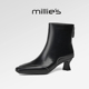 秋冬季 MILLIE 洋气牛皮元 气通勤切尔西女靴 妙丽尖头方跟短靴