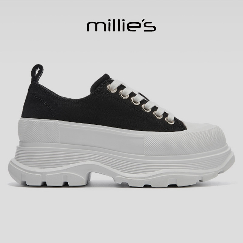 MILLIE'S/妙丽2025新款厚底低帮小个子增高黑白休闲鞋板鞋女鞋,女鞋,德训鞋,淘宝优惠券,粉丝福利购,淘宝优惠卷