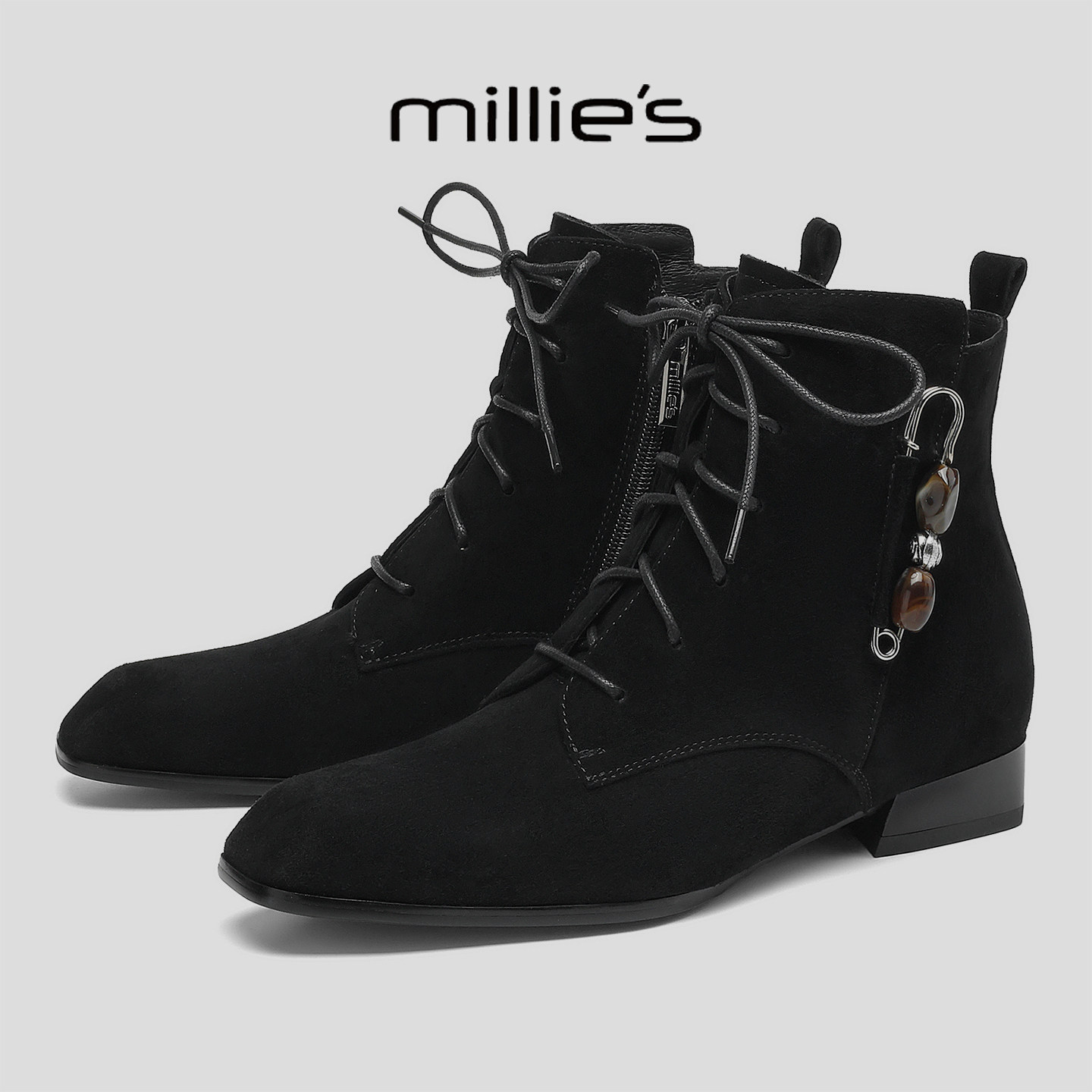 MILLIE'S/妙丽真皮厚底马丁靴
