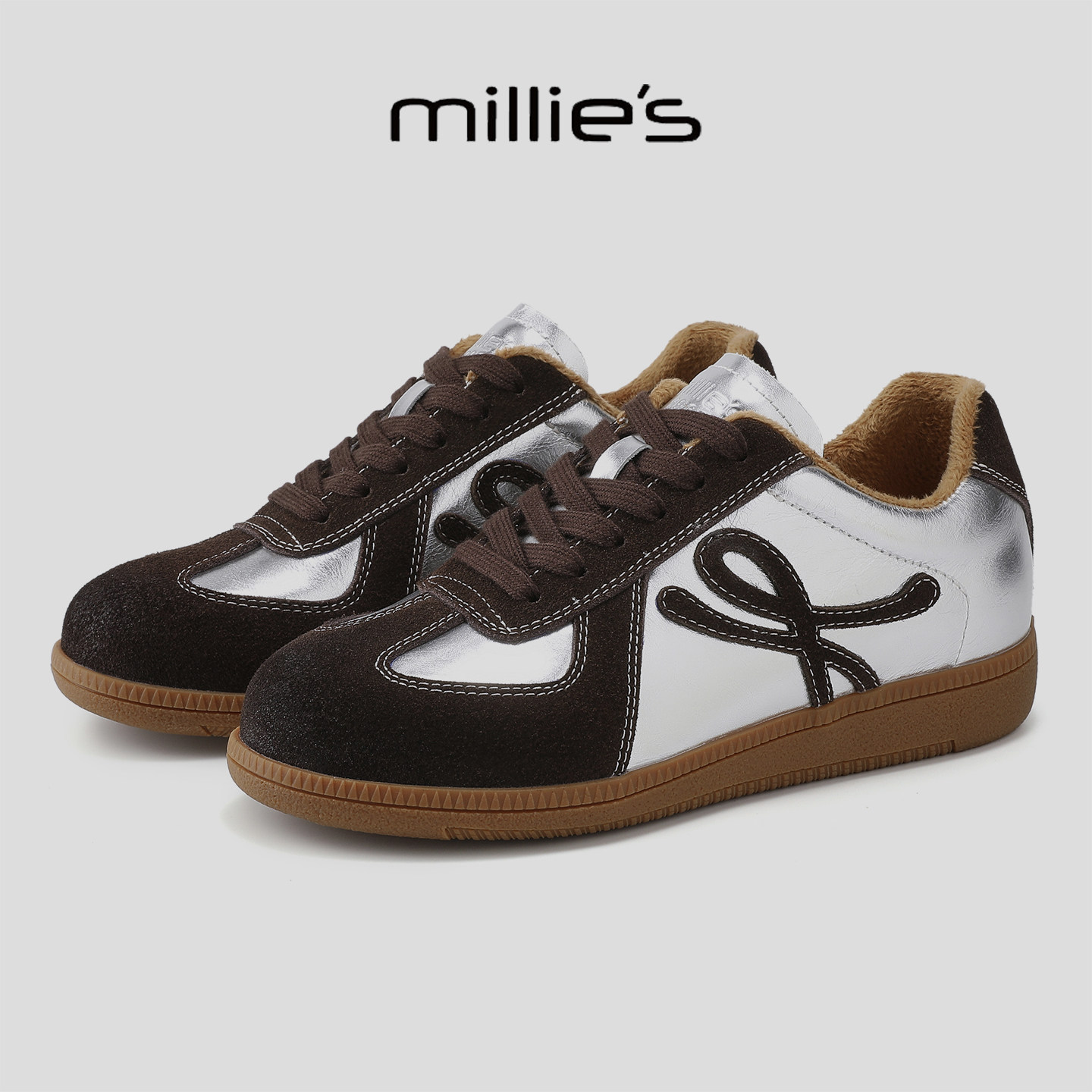 MILLIE'S/妙丽新款德训鞋加绒平底不累脚运动休闲鞋女巨好看百搭,女鞋,棉鞋,淘宝优惠券,粉丝福利购,淘宝优惠卷