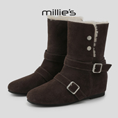 妙丽新款 MILLIE 加绒保暖西部短靴内增高显瘦百搭不累脚雪地靴