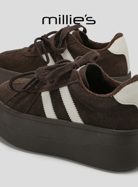 MILLIE'S/妙丽2025新款女靴厚底增高加绒双系带通勤休闲百搭板鞋