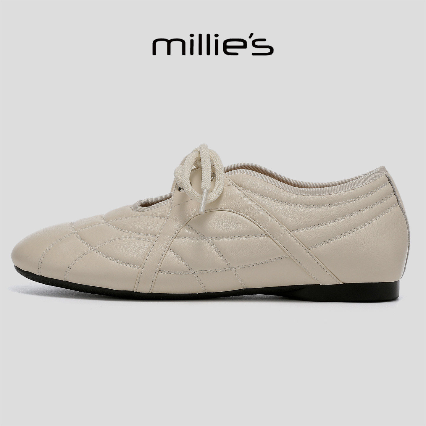 MILLIE'S/妙丽简约时尚芭蕾玛丽珍鞋女系带菱格纹软底平底穆勒鞋,女鞋,穆勒鞋,淘宝优惠券,粉丝福利购,淘宝优惠卷