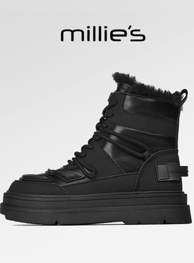 millies妙丽女鞋厚底高帮防滑羊羔毛 加绒加厚保暖时尚雪地靴冬季