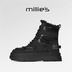 millies妙丽女鞋厚底高帮防滑羊羔毛 加绒加厚保暖时尚雪地靴冬季