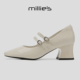 女通勤百搭单鞋 MILLIE 复古风方头粗跟双扣带玛丽珍鞋 妙丽春季