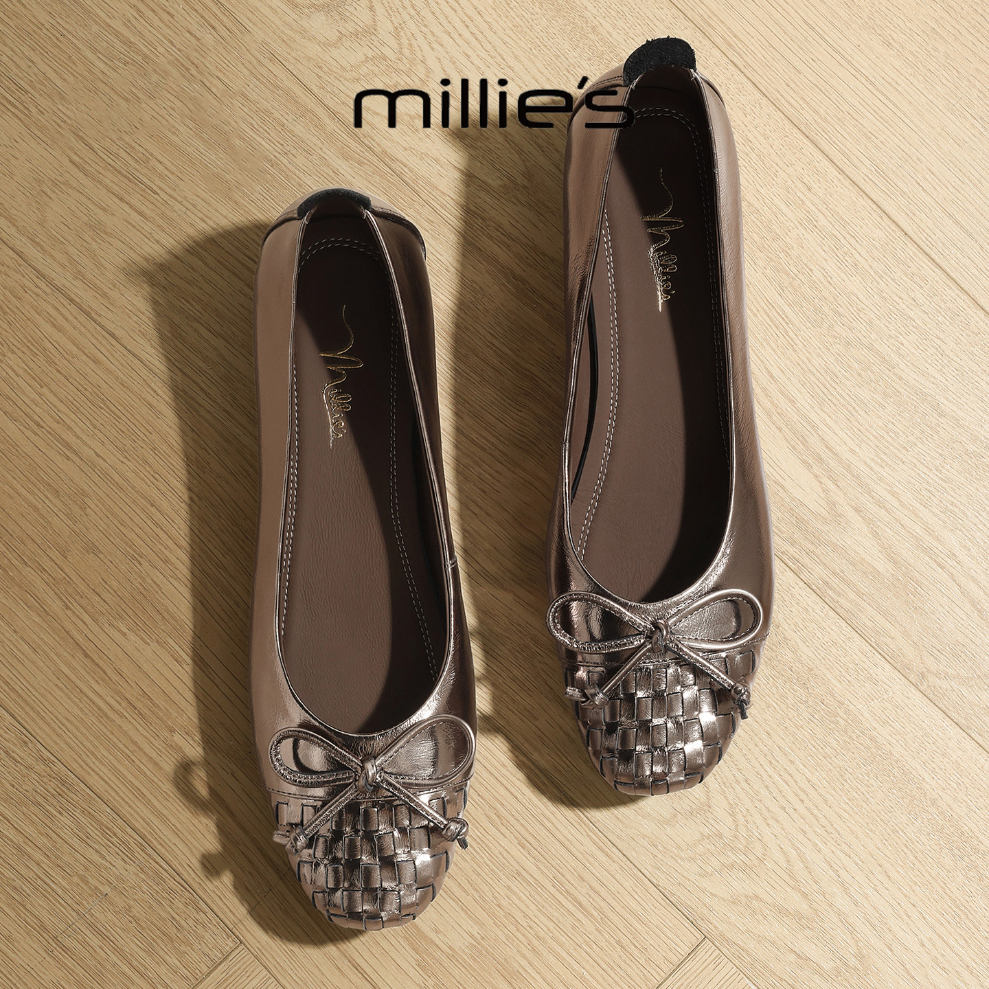 MILLIE'S/妙丽2025新款编织蝴蝶结平底单鞋女浅口芭蕾舞鞋,女鞋,玛丽珍鞋,淘宝优惠券,粉丝福利购,淘宝优惠卷