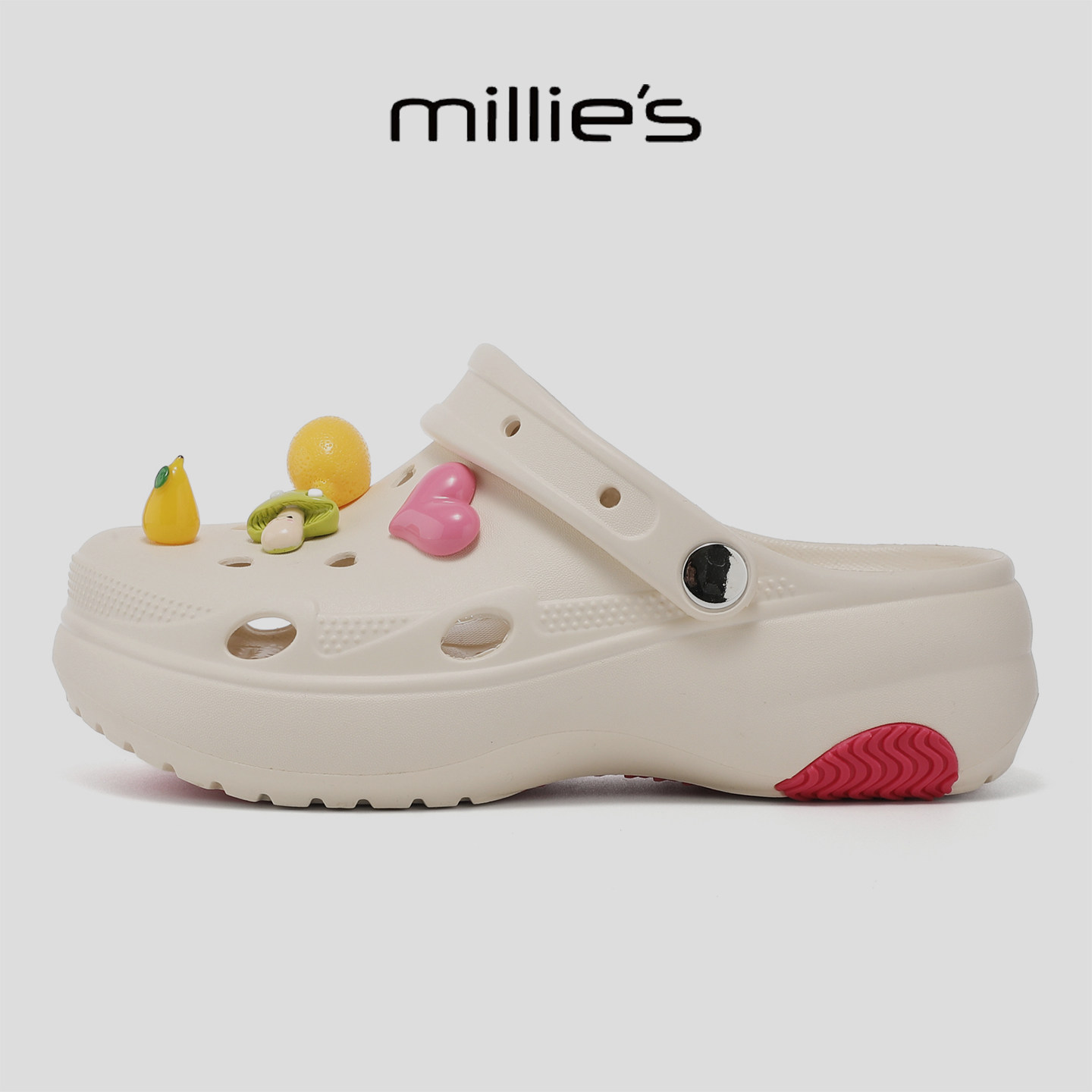 MILLIE'S/妙丽洞洞鞋厚底防滑透气花园装饰扣花园风凉拖鞋不累脚