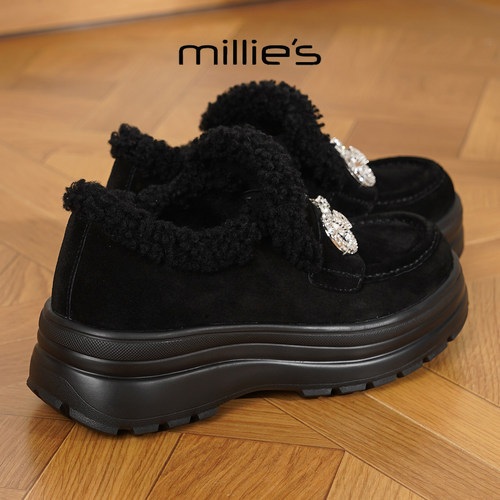 MILLIE'S/妙丽厚底加绒毛毛鞋女
