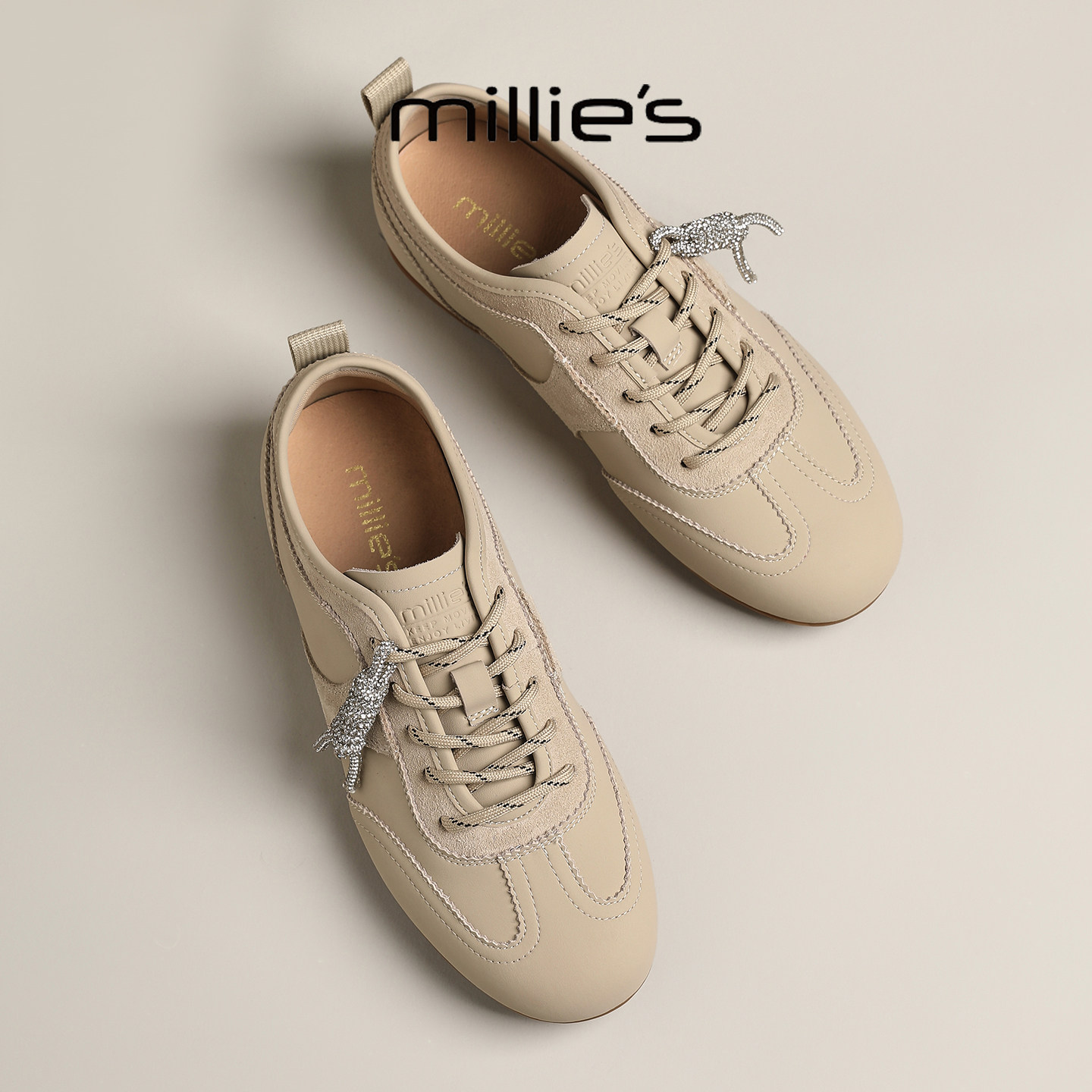 MILLIE'S/妙丽2025新款超软休闲百搭德训鞋女鞋平底日常通勤单鞋Q,女鞋,德训鞋,淘宝优惠券,粉丝福利购,淘宝优惠卷
