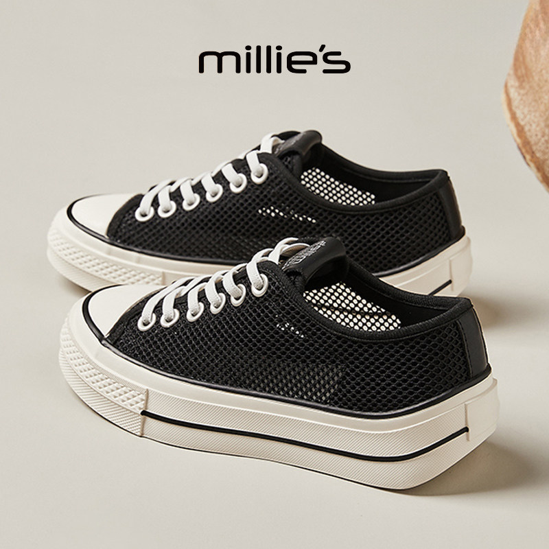 MILLIE'S/妙丽圆头平底日常通勤简约经典款网状透气时尚休闲板鞋,女鞋,渔夫鞋,淘宝优惠券,粉丝福利购,淘宝优惠卷
