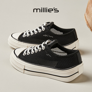 MILLIE'S/妙丽圆头平底日常通勤简约经典款网状透气时尚休闲板鞋