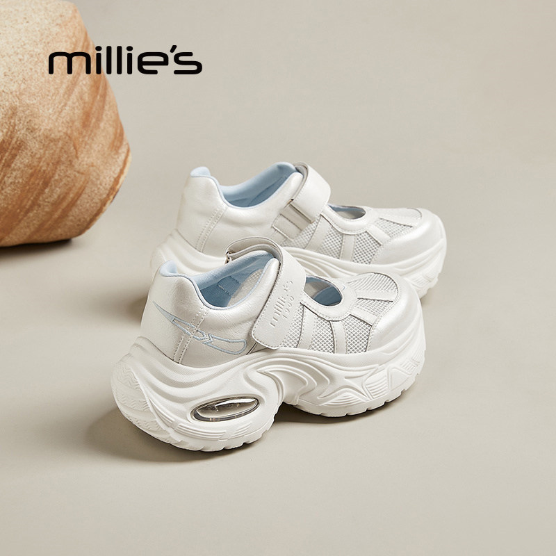 MILLIE'S/妙丽圆头厚底魔术贴小众设计款炸街炫酷时尚百搭休闲鞋,女鞋,时尚休闲鞋,淘宝优惠券,粉丝福利购,淘宝优惠卷
