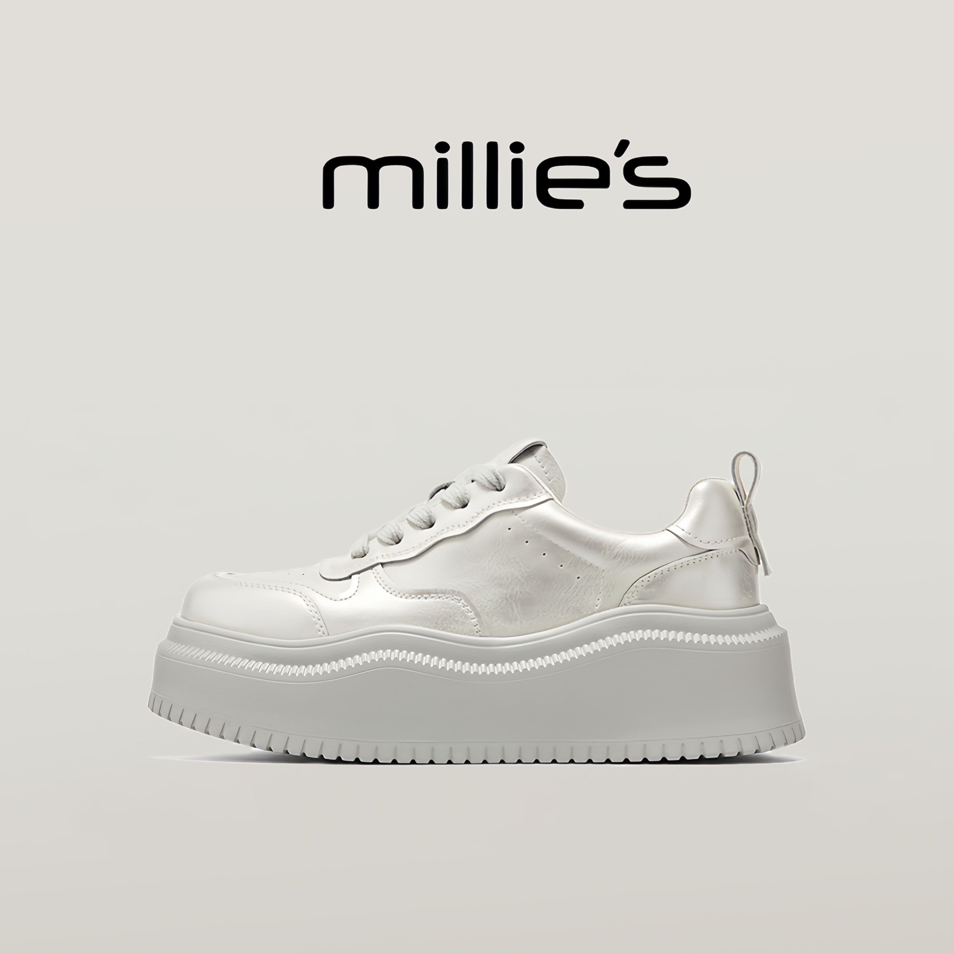 millies妙丽 厚底女鞋2025春季新款板鞋学院风小白鞋银色老爹鞋