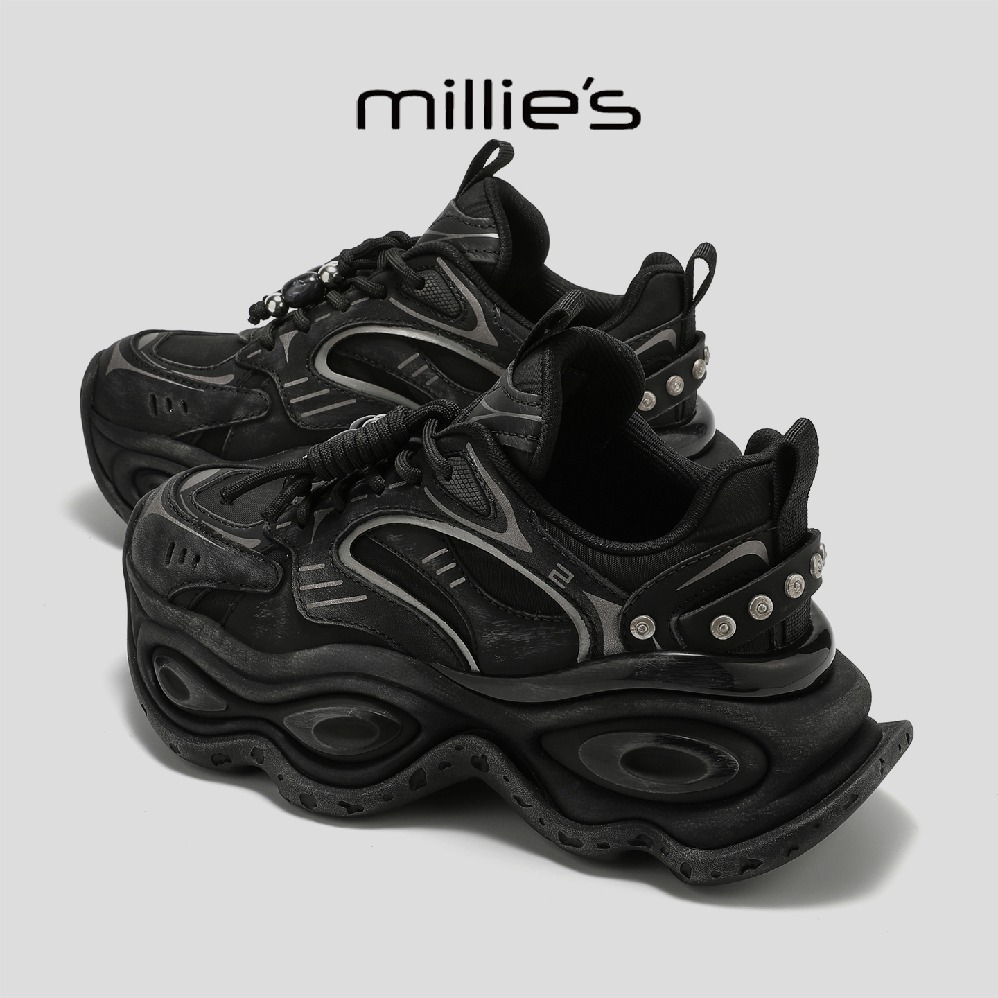 MILLIE'S/妙丽真皮厚底老爹鞋女