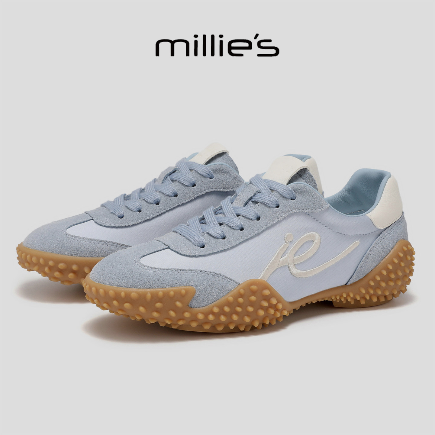 MILLIE'S/妙丽蓝色厚底德训鞋女新款休闲运动鞋舒适百搭跑步鞋