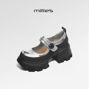 MILLIE'S/妙丽爆款开春小单鞋圆头粗跟优雅公主裙浅口单鞋春季