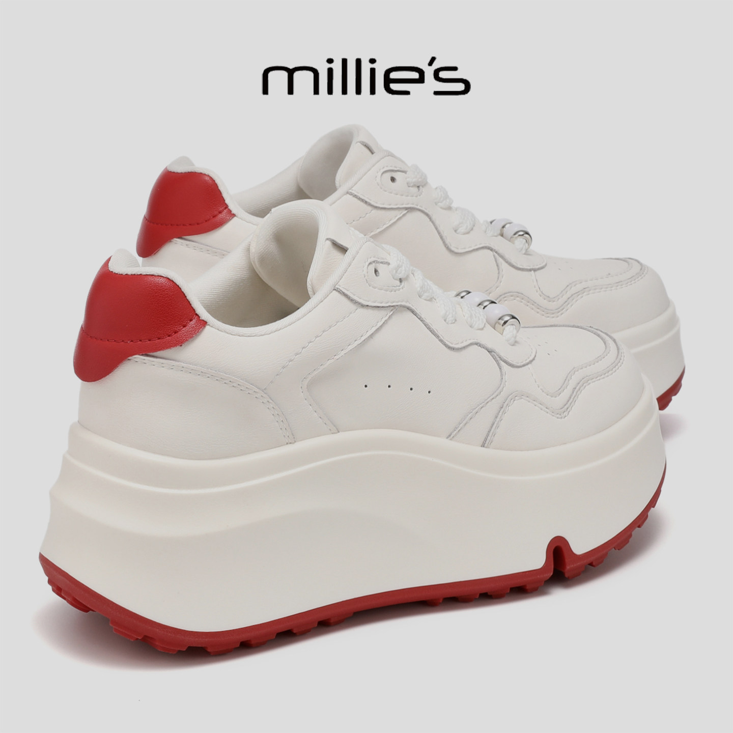 MILLIE'S/妙丽巨好看春季厚底增高德训鞋女白色轻便百搭休闲板鞋