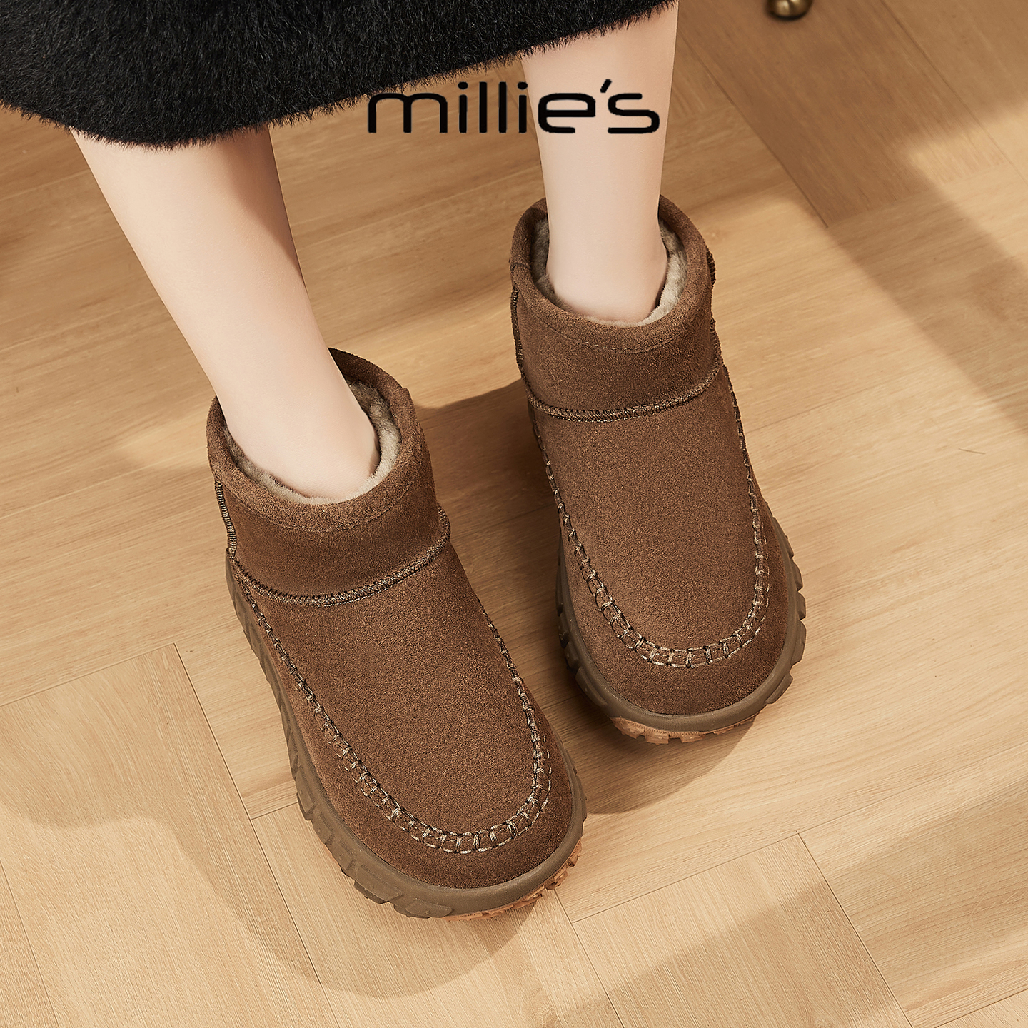 MILLIE'S/妙丽真皮厚底时装靴