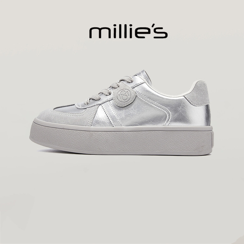 millies妙丽 2026春季新款厚底爆款银色女鞋百搭时尚休闲板鞋,女鞋,休闲板鞋,淘宝优惠券,粉丝福利购,淘宝优惠卷