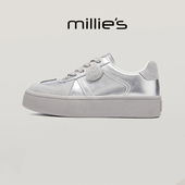 2026春季 百搭时尚 新款 millies妙丽 厚底爆款 银色女鞋 休闲板鞋